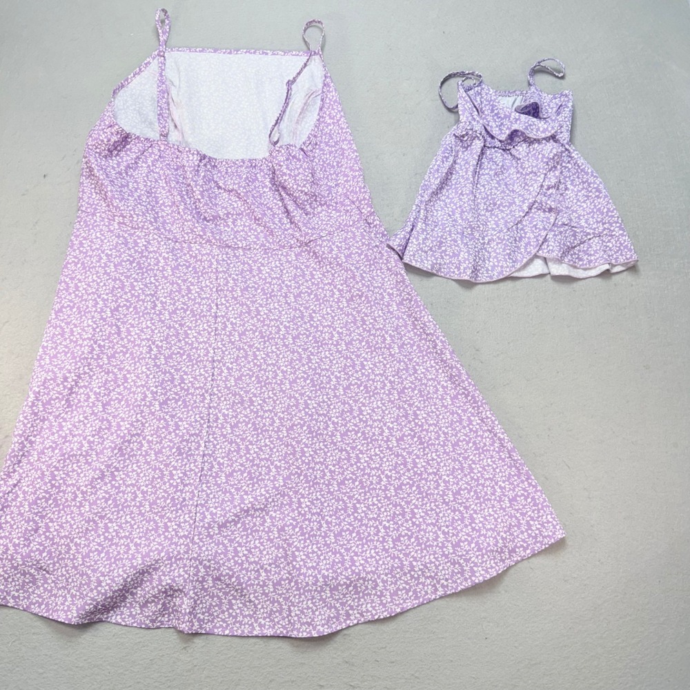 SHEIN Curve Women's 1XL Purple Floral Mini Dress/ Matching Baby Girl Outfit 6‑9M